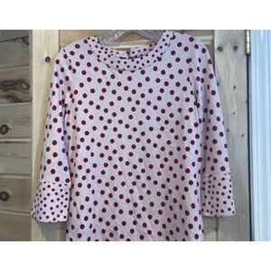 Boden Althea High Neck Flare Cuff Top in the "Milkshake Dotty" Size 6